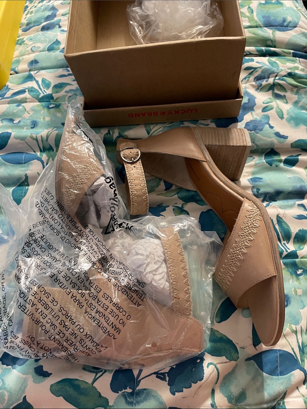 Lucky Brand Taupe Block Heel Sandals with Zigzag Stitching